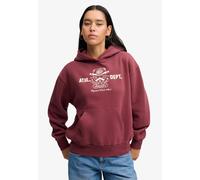 Kapuzensweatshirt SUPERDRY "COUNTRY CLUB HOOD", Damen, Gr. S, rot (burgundy), Sweatware, Obermaterial: 80% Baumwolle, 20% Polyester, bedruckt, relaxed fit normal, Rundhals, Rippbündchen, Sweatshirts,