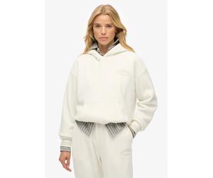 Kapuzensweatshirt SUPERDRY "COUNTRY CLUB VELOUR RELAX HOOD", Damen, Gr. M, weiß (sanftes weiß), Sweatware, Obermaterial: 96% Polyester, 4% Elasthan, unifarben, oversize, Rundhals, Rippbündchen, Sweats