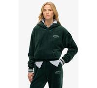 Kapuzensweatshirt SUPERDRY "COUNTRY CLUB VELOUR RELAX HOOD", Damen, Gr. XS, grün (enamel grün), Sweatware, Obermaterial: 96% Polyester, 4% Elasthan, unifarben, oversize, Rundhals, Rippbündchen, Sweats