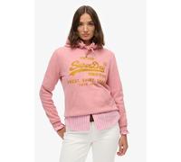 Kapuzensweatshirt SUPERDRY "EMBELLISHED VL RELAXED HOOD", Damen, Gr. S, rosa (smoke rose), Sweatware, Obermaterial: 100% Baumwolle, bedruckt, oversize, Rundhals, Rippbündchen, Sweatshirts Kapuzensweat