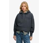 Kapuzensweatshirt SUPERDRY "Luxe Casual Emb Relaxed Hood", Damen, Gr. M, grau (eclipse navy), Sweatware, Obermaterial: 100% Baumwolle, bedruckt, normal, Rundhals, Rippbündchen, Sweatshirts Kapuzenswea