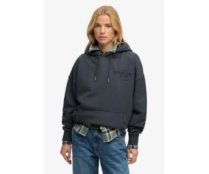 Kapuzensweatshirt SUPERDRY "Luxe Casual Emb Relaxed Hood", Damen, Gr. M, grau (eclipse navy), Sweatware, Obermaterial: 100% Baumwolle, bedruckt, normal, Rundhals, Rippbündchen, Sweatshirts, Baumwolle,