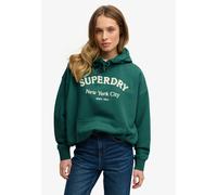 Kapuzensweatshirt SUPERDRY "Luxe Casual Emb Relaxed Hood", Damen, Gr. XS, grün (pine grün), Sweatware, Obermaterial: 100% Baumwolle, bedruckt, normal, Rundhals, Rippbündchen, Sweatshirts Kapuzensweats