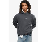 Kapuzensweatshirt SUPERDRY "MICRO LOGO GRAPHIC LOOSE HOOD", Herren, Gr. S, schwarz (ebony), angeraute Sweatware, Obermaterial: 80% Baumwolle, 20% Polyester, bedruckt, oversize, Rundhals, Rippbündchen,