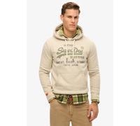 Kapuzensweatshirt SUPERDRY "SD-VL HERITAGE RELAXED HOOD", Herren, Gr. 3XL, beige (pelican beige), Jersey, Obermaterial: 55% Baumwolle, 45% Polyester, bedruckt, relaxed fit normal, ohne Ausschnitt, Rip
