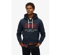 Kapuzensweatshirt SUPERDRY "SD-VL HERITAGE RELAXED HOOD", Herren, Gr. S, blau (trench navy), Jersey, Obermaterial: 55% Baumwolle, 45% Polyester, bedruckt, relaxed fit normal, ohne Ausschnitt, Rippbünd