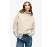 Kapuzensweatshirt SUPERDRY "VENUE METALLIC RELAXED HOOD", Damen, Gr. S, beige (pumice stone beige), Sweatware, Obermaterial: 100% Baumwolle, bedruckt, normal taillenbedeckt, Rundhals, Rippbündchen, Sw