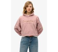 Kapuzensweatshirt SUPERDRY "VENUE METALLIC RELAXED HOOD", Damen, Gr. S, lila (mauve), Sweatware, Obermaterial: 100% Baumwolle, bedruckt, normal taillenbedeckt, Rundhals, Rippbündchen, Sweatshirts Kapu