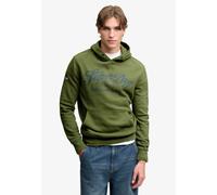 Kapuzensweatshirt SUPERDRY "VINTAGE SCRIPT HOOD", Herren, Gr. M, grün (vintage sage grün), angeraute Sweatware, Obermaterial: 80% Baumwolle, 20% Polyester, bedruckt, relaxed fit normal, Rundhals, Ripp