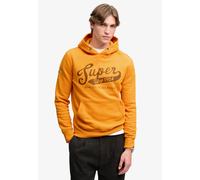 Kapuzensweatshirt SUPERDRY "VINTAGE SCRIPT HOOD", Herren, Gr. M, orange (track gold), angeraute Sweatware, Obermaterial: 80% Baumwolle, 20% Polyester, bedruckt, relaxed fit normal, Rundhals, Rippbündc