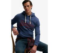 Kapuzensweatshirt SUPERDRY "VL CLASSIC HOOD", Herren, Gr. XXL, blau (hampton blau), angeraute Sweatware, Obermaterial: 100% Baumwolle, bedruckt, regular fit normal, Rundhals, Rippbündchen, Sweatshirts