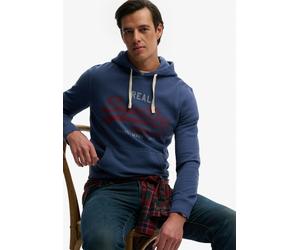 Kapuzensweatshirt SUPERDRY "VL CLASSIC HOOD", Herren, Gr. XXL, blau (hampton blau), angeraute Sweatware, Obermaterial: 100% Baumwolle, bedruckt, regular fit normal, Rundhals, Rippbündchen, Sweatshirts