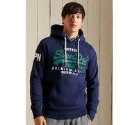 Kapuzensweatshirt SUPERDRY "VL NS HOOD", Herren, Gr. M (46), blau (midnight blau), angeraute Sweatware, Obermaterial: 56% Baumwolle, 44% Polyester, bedruckt, schmal, Rundhals, Rippbündchen, Sweatshirt
