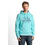 Kapuzensweatshirt TOM TAILOR, Herren, Gr. M, blau (river teal), Sweatware, Obermaterial: 60% Baumwolle, 40% Polyester, bedruckt, regular fit hüftbedeckend, Rundhals, Flachstrickbündchen, Sweatshirts,