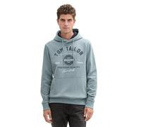 Kapuzensweatshirt TOM TAILOR, Herren, Gr. S, grau (grau mint), Sweatware, Obermaterial: 70% Baumwolle, 30% Polyester, bedruckt, regular fit taillenbedeckt, ohne Ausschnitt, Bündchen, Sweatshirts, mit