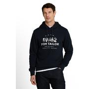 Kapuzensweatshirt TOM TAILOR, Herren, Gr. XXL, schwarz (sky captain blau), Sweatware, Obermaterial: 60% Baumwolle, 40% Polyester, bedruckt, regular fit hüftbedeckend, Rundhals, Flachstrickbündchen, Sw