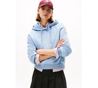 Kapuzensweatshirt TOMMY HILFIGER "CLASSIC SCRIPT FLEECE HOODIE", Damen, Gr. L (40), brisk blau heather, Sweatware, Obermaterial: 77% Baumwolle, 23% Polyester, meliert, casual, Langarm, Sweatshirts (79
