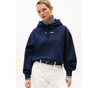 Kapuzensweatshirt TOMMY HILFIGER "CLASSIC SCRIPT FLEECE HOODIE", Damen, Gr. XS (34), blau (schwarz night navy), Sweatware, Obermaterial: 77% Baumwolle, 23% Polyester, unifarben, casual, Langarm, Sweat