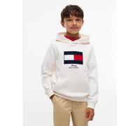 Kapuzensweatshirt TOMMY HILFIGER "HERITAGE", Jungen, Gr. 14 (164), weiß (sanftes weiß), Sweatware, Obermaterial: 96% Baumwolle, 4% Elasthan, unifarben, regular fit normal, Rundhals, Bündchen, Sweatshi