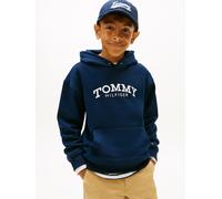 Kapuzensweatshirt TOMMY HILFIGER, Jungen, Gr. 16 (176), blau (schwarz night navy), Sweatware, Obermaterial: 80% Baumwolle, 20% Polyester, unifarben, regular fit normal, Rundhals, eingesetzt Rippbündch