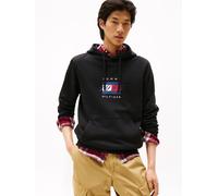 Kapuzensweatshirt TOMMY HILFIGER "LINEAR FLAG GRAPHIC", Herren, Gr. M, schwarz, Sweatware, Obermaterial: 100% Baumwolle, regular fit, Rippstrickbündchen, Sweatshirts Kapuzensweatshirt, Regular Fit, Ho