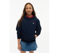 Kapuzensweatshirt TOMMY HILFIGER, Mädchen, Gr. 10 (140), blau (schwarz), Sweatware, Obermaterial: 100% Baumwolle, unifarben, regular fit normal, Rundhals, Bündchen, Sweatshirts, Kängurutasche, reine B