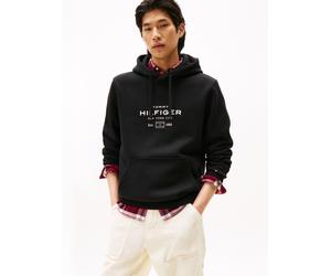 Kapuzensweatshirt TOMMY HILFIGER "OVAL GRAPHIC HOODIE", Herren, Gr. M, schwarz, Sweatware, Obermaterial: 63% Baumwolle, 37% Polyester, unifarben, regular fit normal, Rundhals, eingesetzt Rippbündchen,