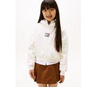 Kapuzensweatshirt TOMMY HILFIGER "RHINE STONE FLAG HOODIE", Mädchen, Gr. 12 (152), weiß (ivory silk), Sweatware, Obermaterial: 80% Baumwolle, 20% Polyester, unifarben, regular fit normal, Rundhals, ei