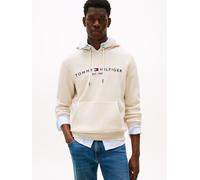 Kapuzensweatshirt TOMMY HILFIGER "TOMMY LOGO HOODY mit Kapuze und Kängurutasche", Herren, Gr. S, beige (heatherot oatmilk), Sweatware, Obermaterial: 64% Baumwolle, 36% Polyester, gerade, unten schmal