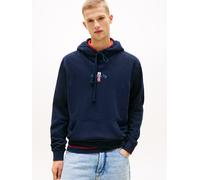 Kapuzensweatshirt TOMMY JEANS "TJM REGULAR SIGN BACKPRINT", Herren, Gr. M, schwarz night navy, Sweatware, Obermaterial: 100% Baumwolle, unifarben, regular fit normal, Rundhals, eingesetzt Rippbündchen