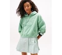 Kapuzensweatshirt TOMMY JEANS "TJW BXY CRP VARSITY HOODIE", Damen, Gr. M (38), cloudy jade, Sweatware, Obermaterial: 100% Baumwolle, bedruckt, Sweatshirts (82591439-M) cloudy jade