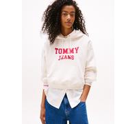 Kapuzensweatshirt TOMMY JEANS "TJW BXY CRP VARSITY HOODIE", Damen, Gr. M (38), weiß (ancient weiß), Sweatware, Obermaterial: 100% Baumwolle, bedruckt, Sweatshirts (97292855-M) ancient weiß