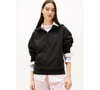 Kapuzensweatshirt TOMMY JEANS "TJW BXY S-FLAG 1/4 ZIP HOODIE", Damen, Gr. S (36), schwarz, Sweatware, Obermaterial: 100% Baumwolle, unifarben, regular fit, Rippbündchen, Sweatshirts (35872108-S) schwa
