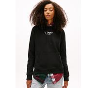 Kapuzensweatshirt TOMMY JEANS "TJW REG ESS LOGO 2 HOODIE EXT", Damen, Gr. XL (42), schwarz, Sweatware, Obermaterial: 100% Baumwolle, unifarben, regular fit, Rippbündchen, Sweatshirts (75331037-XL) sch