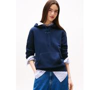 Kapuzensweatshirt TOMMY JEANS "TJW REG LINEAR HOODIE EXT", Damen, Gr. L (40), blau (schwarz night navy), Sweatware, Obermaterial: 80% Baumwolle, 20% Polyester, unifarben, regular fit, Rippbündchen, Sw