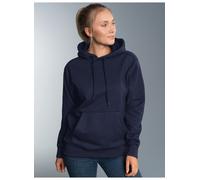 Kapuzensweatshirt TRIGEMA "TRIGEMA Hoodie aus Sweatqualität", Damen, Gr. 3XL, blau (navy), 70% Baumwolle, 30% Polyester, lang, Rundhals, Sweatshirts (10085207-XXXL) navy