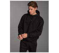 Kapuzensweatshirt TRIGEMA "TRIGEMA Hoodie mit modischem Logo-Weblabel", Herren, Gr. M, schwarz, Sweatware, 70% Baumwolle, 30% Polyester, Basic, ohne Ausschnitt, Sweatshirts (49542569-M) schwarz