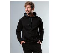 Kapuzensweatshirt TRIGEMA "TRIGEMA Kapuzensweatshirt aus Biobaumwolle", Herren, Gr. M, schwarz, Single Jersey, 75% Baumwolle (Biobaumwolle kbA), 25% Baumwolle (recycelt), lang, ohne Ausschnitt, Sweats