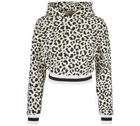 Kapuzensweatshirt URBAN CLASSICS "Urban Classics Damen Ladies Short AOP College Hoody", Damen, Gr. 5XL, sandweißleo, 65% Baumwolle, 35% Polyester, ohne Ausschnitt, Sweatshirts (35066442-5XL) sandweißl