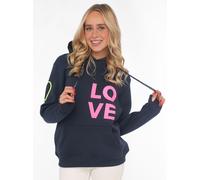 Kapuzensweatshirt ZWILLINGSHERZ, Damen, Gr. L/XL (L/XL), blau (navy), Sweatware, Obermaterial: 50% Baumwolle, 50% Polyester, unifarben, normal hüftlang, V-Ausschnitt, Sweatshirts, mit gesticktem Neon