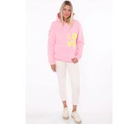 Kapuzensweatshirt ZWILLINGSHERZ, Damen, Gr. L/XL (L/XL), pink, Sweatware, Obermaterial: 50% Baumwolle, 50% Polyester, normal hüftlang, V-Ausschnitt, Sweatshirts Kapuzensweatshirt, mit gesticktem Neon