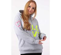 Kapuzensweatshirt ZWILLINGSHERZ, Damen, Gr. SM (S/M), grau (hellgrau, melange), Sweatware, Obermaterial: 50% Baumwolle, 50% Polyester, unifarben mit Farbeinsatz, normal hüftlang, V-Ausschnitt, Sweatsh