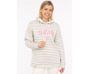 Kapuzensweatshirt ZWILLINGSHERZ "Streifen Moin", Damen, Gr. S/M, grau, angeraute Sweatware, Obermaterial: 50% Baumwolle, 50% Polyester, mehrfarbig, Sweatshirts, gestreift, große "MOIN"- und Anker -Sti