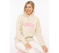 Kapuzensweatshirt ZWILLINGSHERZ "Streifen Smile", Damen, Gr. L/XL, beige, angeraute Sweatware, Obermaterial: 50% Baumwolle, 50% Polyester, mehrfarbig, Sweatshirts, gestreift, große "SMILE"- Stickerei,