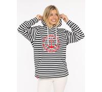 Kapuzensweatshirt ZWILLINGSHERZ "Streifen Strandglück", Damen, Gr. L/XL, blau (marine), angeraute Sweatware, Obermaterial: 50% Baumwolle, 50% Polyester, mehrfarbig, Sweatshirts, gestreift, Stickererei