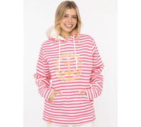 Kapuzensweatshirt ZWILLINGSHERZ ""Streifen Strandglück"", Damen, Gr. S/M, pink, angeraute Sweatware, Obermaterial: 50% Baumwolle, 50% Polyester, mehrfarbig, Sweatshirts, gestreift, Stickererei vorne,
