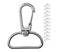 Karabinerhaken mit Drehverschluss, 12 Stück, 25 mm D-Ring mit Karabiner Haken, Taschenkarabiner 360° Grad drehbarem Ösenring, Metall Gurtschnalle mit Haken zum Basteln, Tragegurt Karabinerverschluss