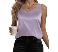 Karcermee Damen-Tank-Top, Seidensatin, V-Ausschnitt, Camisole lässig, ärmellos, Blusen, seidig, Basic-Tanks, Flieder, X-Groß