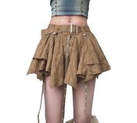 KarFri Damen Spitze Kurz Rock Y2k Steampunk Gothic Minirock Sommer Asymmetrisch Rüschen Faltenrock Streetwear, braun, 44
