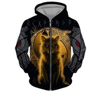 KarFri Herren-Kapuzenpullover, Wikinger-Wolf, 3D-Druck, Hip-Hop, lässig, durchgehender Reißverschluss, Kapuzen-Sweatshirt, Jacke, Tops, # 9, M
